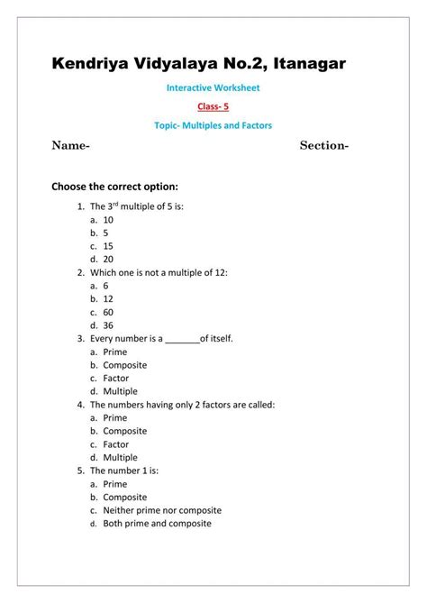 Factors And Multiples Worksheet Worksheet Live Worksheets