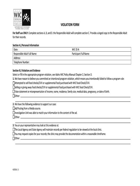 Fillable Online Healthandwelfare Idaho VIOLATION FORM