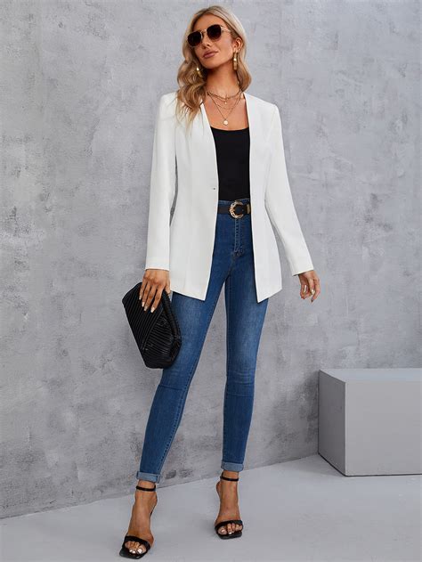 Shein Priv Solid Single Button Blazer Shein Uk