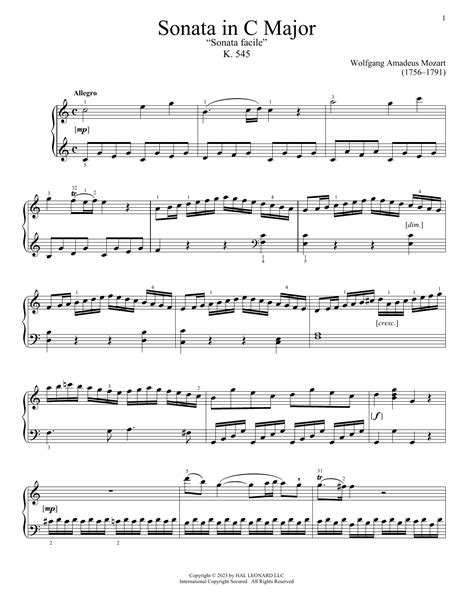 Sonata In C Major K 545 By Wolfgang Amadeus Mozart Sheet Music For