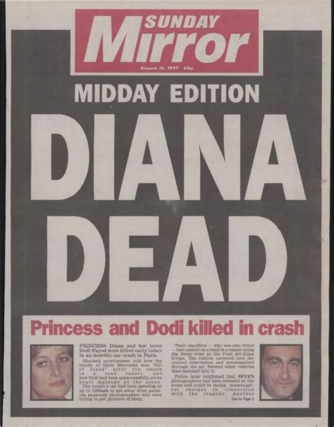 Sunday Mirror Front Page From August 31 1997 Covering Princess Diana