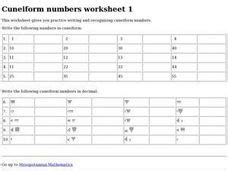 Cuneiform Numbers Worksheet 1 Worksheet for 9th - 10th Grade | Lesson ...