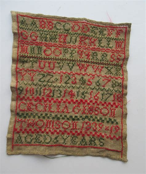 1839 Antique Embroidered Sampler Small Early Victorian Scottish Texti