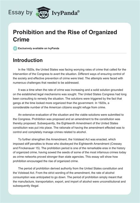 Prohibition And The Rise Of Organized Crime 2717 Words Essay Example