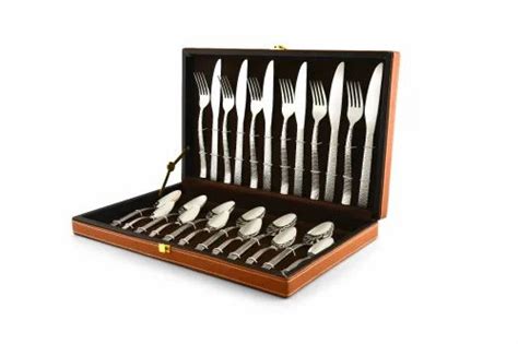 Elegante 24 Pcs Ivory Hammered Knife Steel Cutlery Set Designer Shape