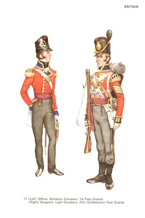 Left, 1st Guards; right, 2nd (Coldstream) Guards, Waterloo, 1815 ...