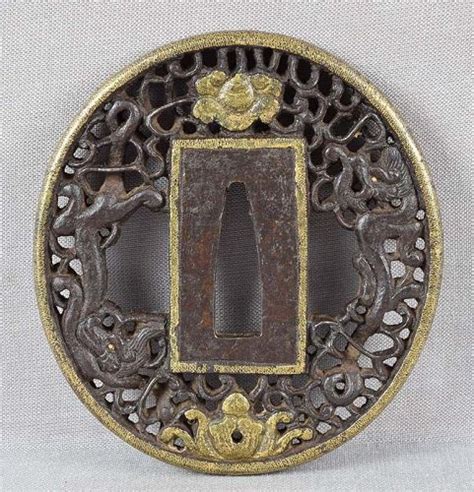 18c Japanese Sword TSUBA DRAGONS Precious Gems Item 1486025