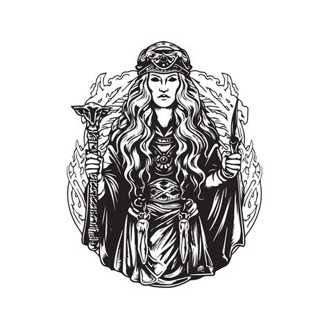 female goddess, vintage logo line art concept black and white color ...