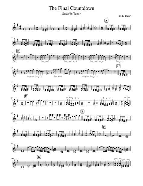 The Final Countdown Tenor Saxo Sheet Music For Saxophone Alto Solo