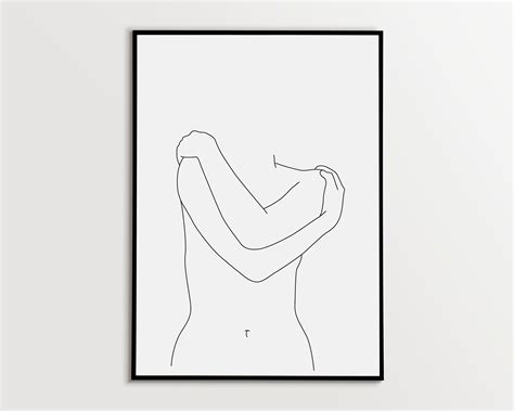 Female Body Line Drawing Abstract Nude Woman Illustration Black White Printable Wall Decor