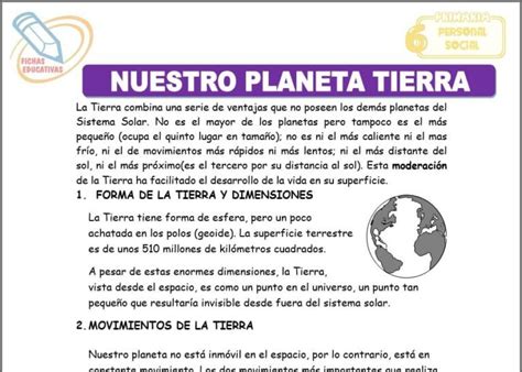 Nuestro Planeta Tierra Para Sexto De Primaria Fichas Educativas