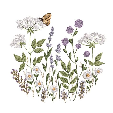 Wildflowers Machine Embroidery Design Botanical Flower Pattern Instant