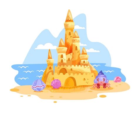 Premium Vector Sandcastle Illustration Summer Beach Cartoon Isolated