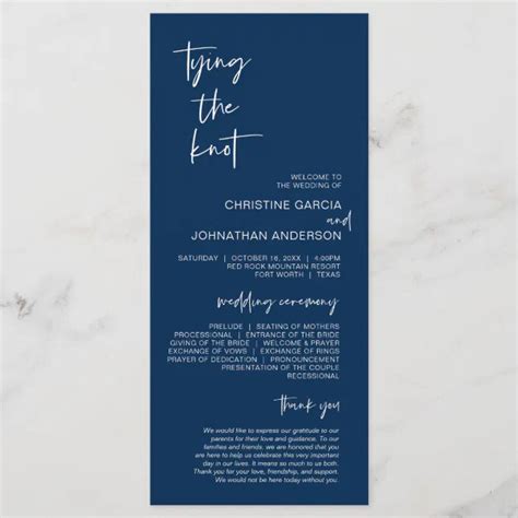 Tying The Knot Modern Navy Blue Wedding Program Zazzle