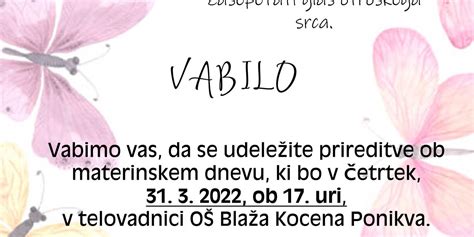 Vabilo Prireditev Ob Materinskem Dnevu Osnovna Ola Bla A Kocena