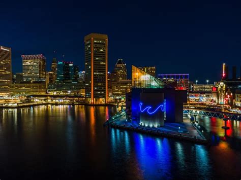 Inner harbor lit up at night : r/baltimore