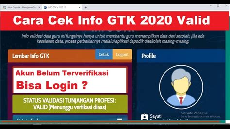 Cek Info GTK Terbaru 2020 Hasil Valid Menunggu Verifikasi Dinas YouTube