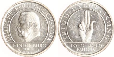 Weimarer Republik Reichsmark G Verfassung Unc Ma Shops