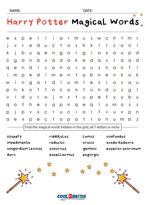 Harry Potter Word Search Free Printable