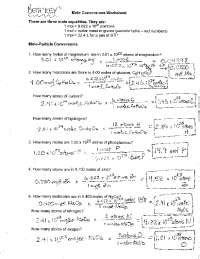 Chemistry Mole Conversions Worksheet Answer Key Exercises