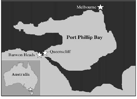 Map of Port Phillip Bay, Victoria, Australia (inset shows location of ...