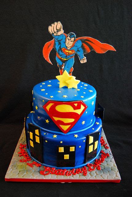 Superman Cake Top Off With Actual Action Figure Superman Birthday Party Cake Superman Party