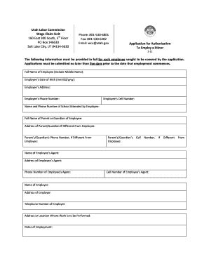 Fillable Online Laborcommission Utah Application Of Authorization To