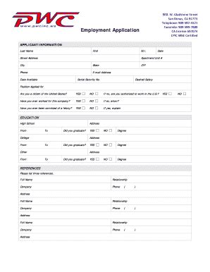 Fillable Online Employment Application Pwcinc Fax Email Print