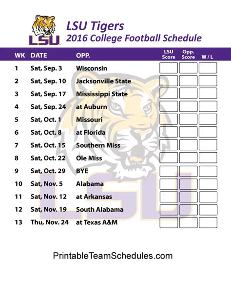 Lsu Football Schedule 2019 Printable