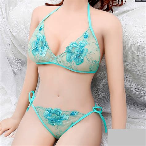 Jual Sexy Lingerie Transparan Bra G String Set Bikini Bordir L497