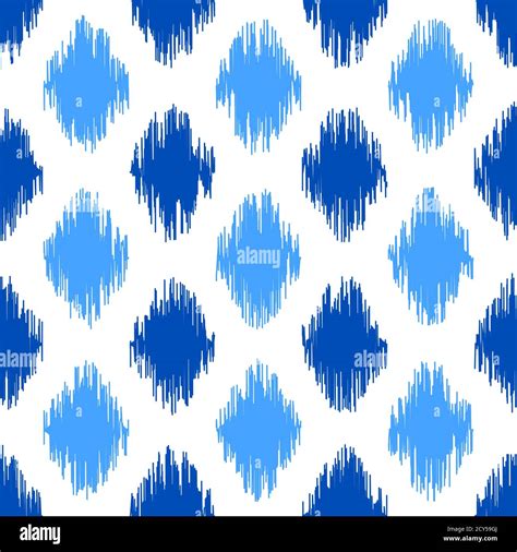 Uzbek Ikat Silk Fabric Pattern Indigo Blue And White Colors Seamless