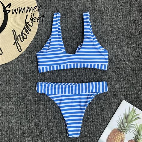 Free Shipping Sexy Striped Bikini Push Up High Cut Swimwear Jkp Jukpop