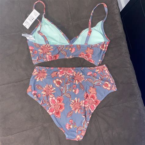 Blue And Pink Floral Bikini Set Never Worn Depop