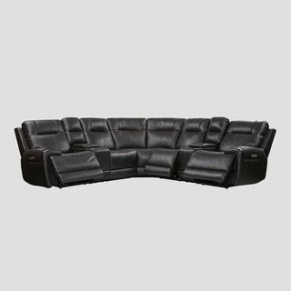 URlivingroom Black Top Grain Leather Sectional Sofa Dual Power Reclining Couch with USB C and ...