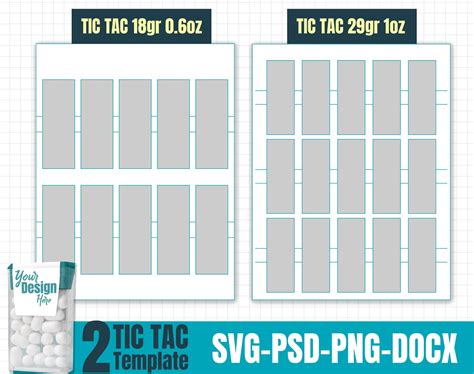 1 0 6 Oz Tic Tac Labels Template Svg Tic Tac Blank Wrapper Etsy Australia