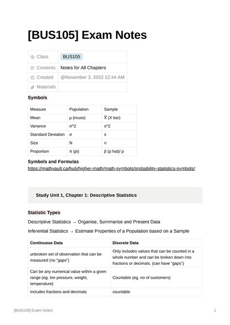 BUS105 Exam Notes BUS105 Exam Notes Class BUS Contents Notes For