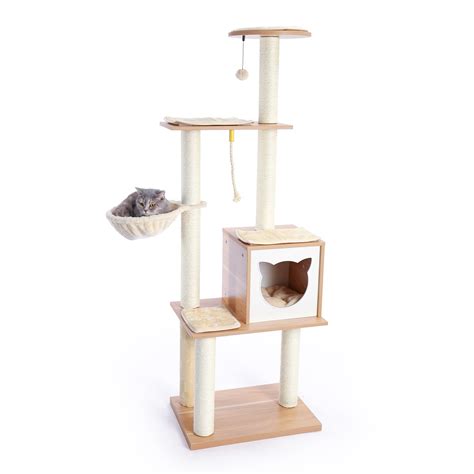 Buy PETEPELA Cat Tree Cat Tower For Indoor Cats 65 6 Inches Modern Wood