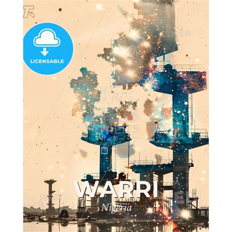 Warri: Vibrant City Skyline Composite Art, print template – HEBSTREITS