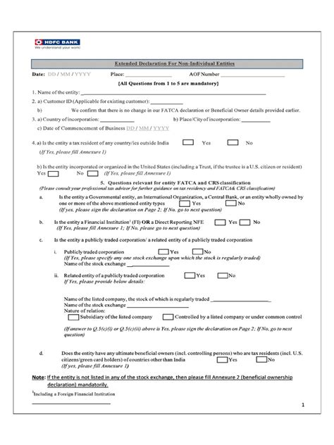 Fatca Crs Entity Annexure Pdf