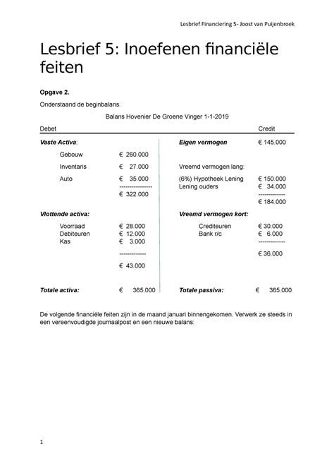 Lesbrief 5 Inoefenen Financiele Feiten Lesbrief 5 Inoefenen