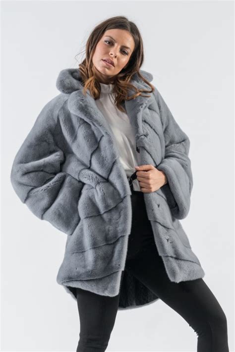 Blue Grey Mink Fur Coat 100 Real Fur Haute Acorn