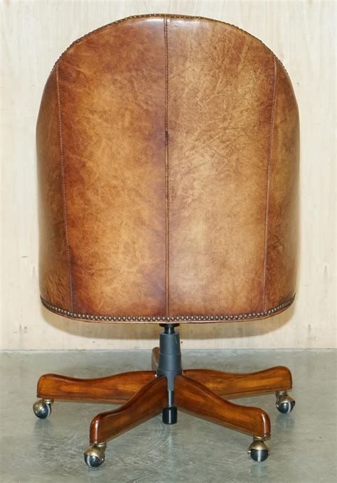 HAND DYED VINTAGE AGED BROWN LEATHER CHESTERFIELD CAPTAINS SWIVEL