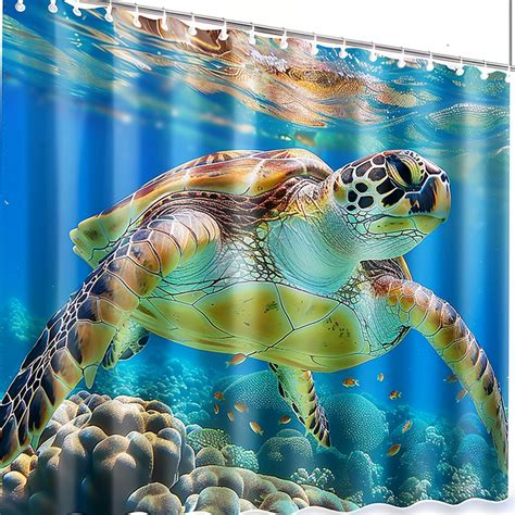 Hyper Realistic Turtle Ocean Bathroom Curtain Detailed Shower Curtain