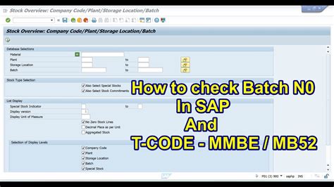 How To Check Material Batch Number In Sap T Code Mmbe Mb Youtube