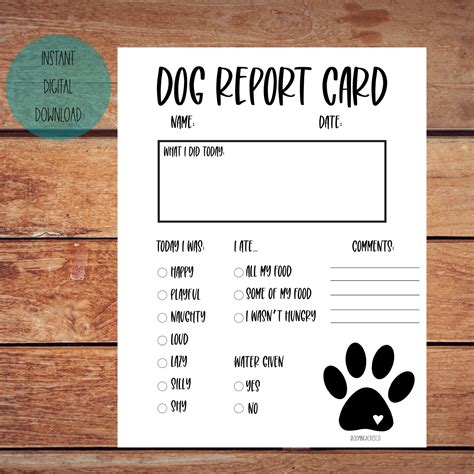 Printable Dog Daycare Report Card Template Free Printable