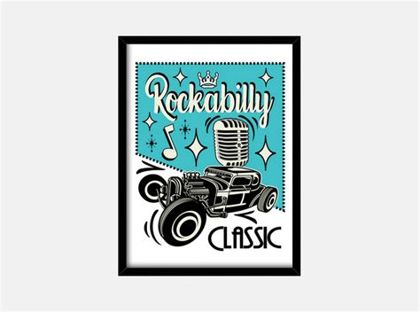 Cuadro rockabilly hot rod classic rock and roll vintage rockers coches clásicos micrófono