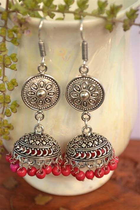 Oxidised Silver Handcrafted Jhumka Jhumki Navratri Earrings For Ethnic