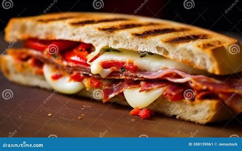 Freshness On A Plate Grilled Meat Toasted Bread Melting Cheese