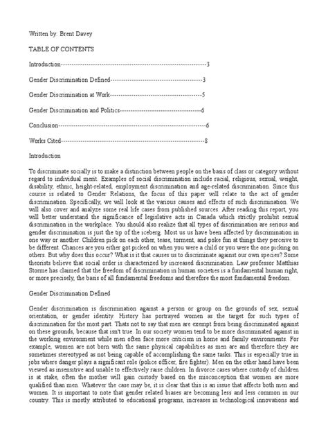 Gender Discrimination Assignment Pdf Discrimination Sexism