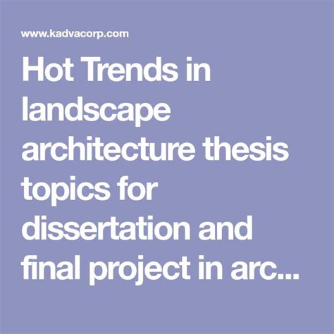 Landscape Architecture Thesis Handbook Latest Research Topics